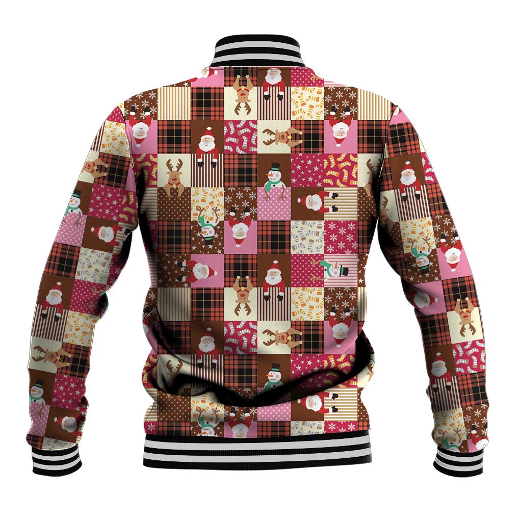 Christmas Patchwork Fake Tuxedo Baseball Jacket Santa and Reindeer Pink Plaid Style - Wonder Print Shop