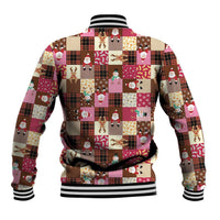 Christmas Patchwork Fake Tuxedo Baseball Jacket Santa and Reindeer Pink Plaid Style - Wonder Print Shop