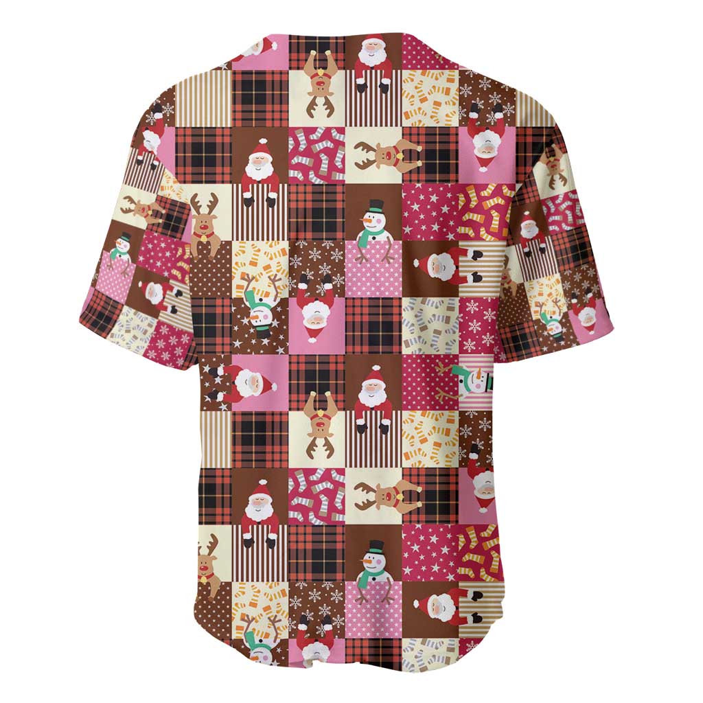 Christmas Patchwork Fake Tuxedo Baseball Jersey Santa and Reindeer Pink Plaid Style - Wonder Print Shop