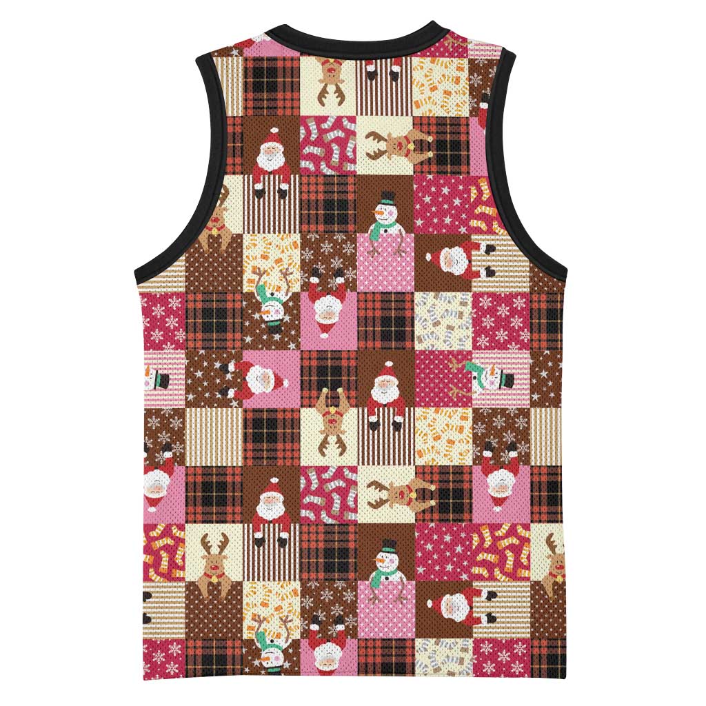 Christmas Patchwork Fake Tuxedo Basketball Jersey Santa and Reindeer Pink Plaid Style - Wonder Print Shop