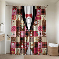 Christmas Patchwork Fake Tuxedo Bathroom Set Santa and Reindeer Pink Plaid Style - Wonder Print Shop