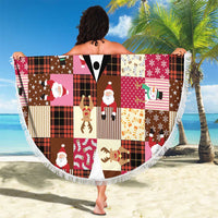 Christmas Patchwork Fake Tuxedo Beach Blanket Santa and Reindeer Pink Plaid Style - Wonder Print Shop