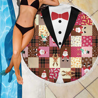 Christmas Patchwork Fake Tuxedo Beach Blanket Santa and Reindeer Pink Plaid Style - Wonder Print Shop