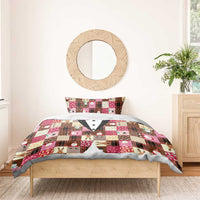 Christmas Patchwork Fake Tuxedo Bedding Set Santa and Reindeer Pink Plaid Style - Wonder Print Shop