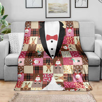 Christmas Patchwork Fake Tuxedo Blanket Santa and Reindeer Pink Plaid Style - Wonder Print Shop