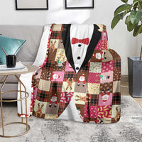 Christmas Patchwork Fake Tuxedo Blanket Santa and Reindeer Pink Plaid Style - Wonder Print Shop