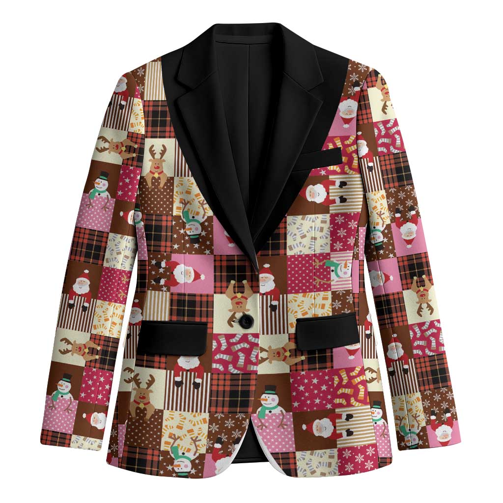 Christmas Patchwork Fake Tuxedo Blazer Santa and Reindeer Pink Plaid Style - Wonder Print Shop