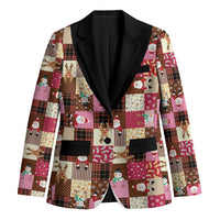 Christmas Patchwork Fake Tuxedo Blazer Santa and Reindeer Pink Plaid Style - Wonder Print Shop