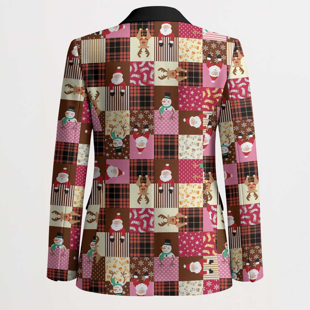 Christmas Patchwork Fake Tuxedo Blazer Santa and Reindeer Pink Plaid Style - Wonder Print Shop