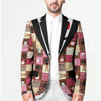 Christmas Patchwork Fake Tuxedo Blazer Santa and Reindeer Pink Plaid Style - Wonder Print Shop