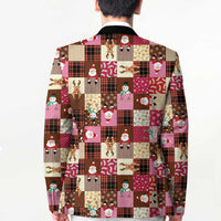 Christmas Patchwork Fake Tuxedo Blazer Santa and Reindeer Pink Plaid Style - Wonder Print Shop