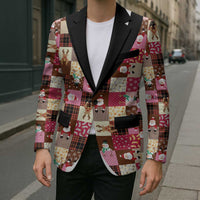 Christmas Patchwork Fake Tuxedo Blazer Santa and Reindeer Pink Plaid Style - Wonder Print Shop