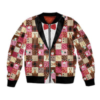 Christmas Patchwork Fake Tuxedo Bomber Jacket Santa and Reindeer Pink Plaid Style - Wonder Print Shop