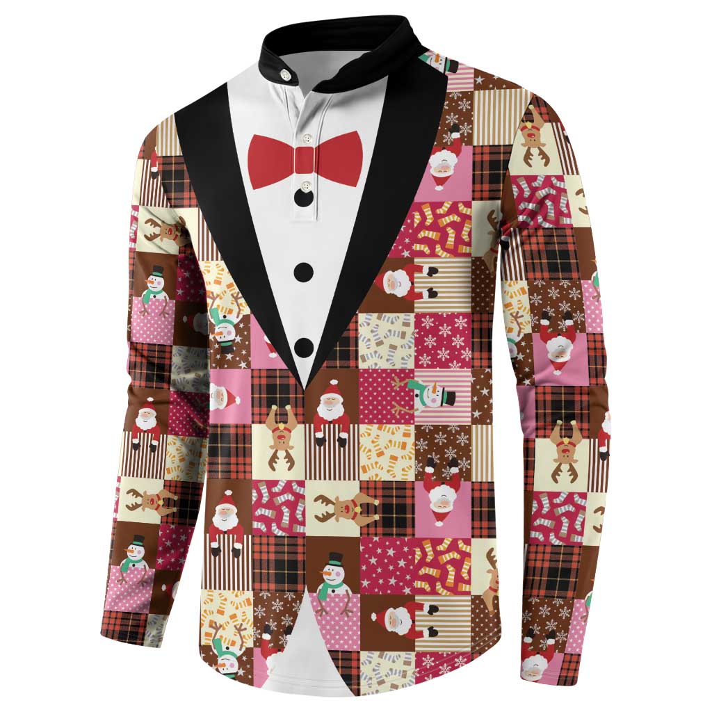 Christmas Patchwork Fake Tuxedo Button Sweatshirt Santa and Reindeer Pink Plaid Style - Wonder Print Shop