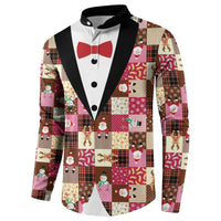 Christmas Patchwork Fake Tuxedo Button Sweatshirt Santa and Reindeer Pink Plaid Style - Wonder Print Shop