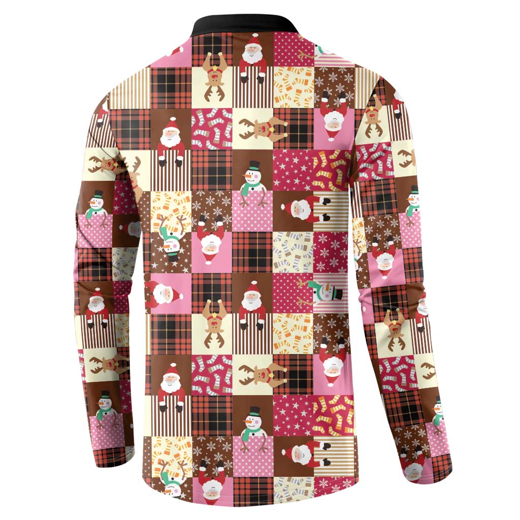 Christmas Patchwork Fake Tuxedo Button Sweatshirt Santa and Reindeer Pink Plaid Style - Wonder Print Shop