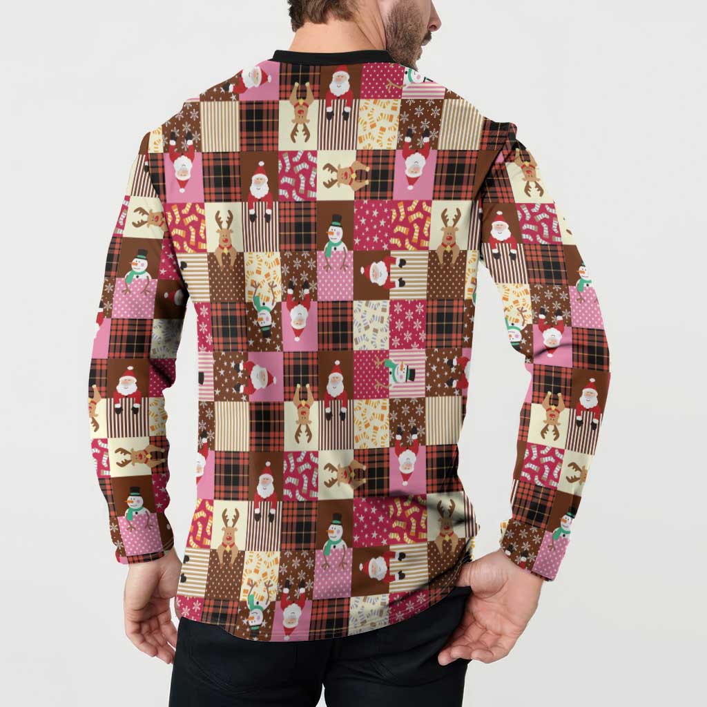 Christmas Patchwork Fake Tuxedo Button Sweatshirt Santa and Reindeer Pink Plaid Style - Wonder Print Shop