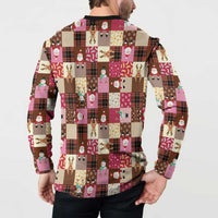 Christmas Patchwork Fake Tuxedo Button Sweatshirt Santa and Reindeer Pink Plaid Style - Wonder Print Shop