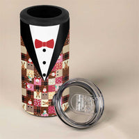 Christmas Patchwork Fake Tuxedo 4 in 1 Can Cooler Tumbler Santa and Reindeer Pink Plaid Style - Wonder Print Shop