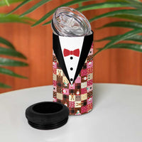 Christmas Patchwork Fake Tuxedo 4 in 1 Can Cooler Tumbler Santa and Reindeer Pink Plaid Style - Wonder Print Shop