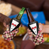 Christmas Patchwork Fake Tuxedo 4 in 1 Can Cooler Tumbler Santa and Reindeer Pink Plaid Style - Wonder Print Shop