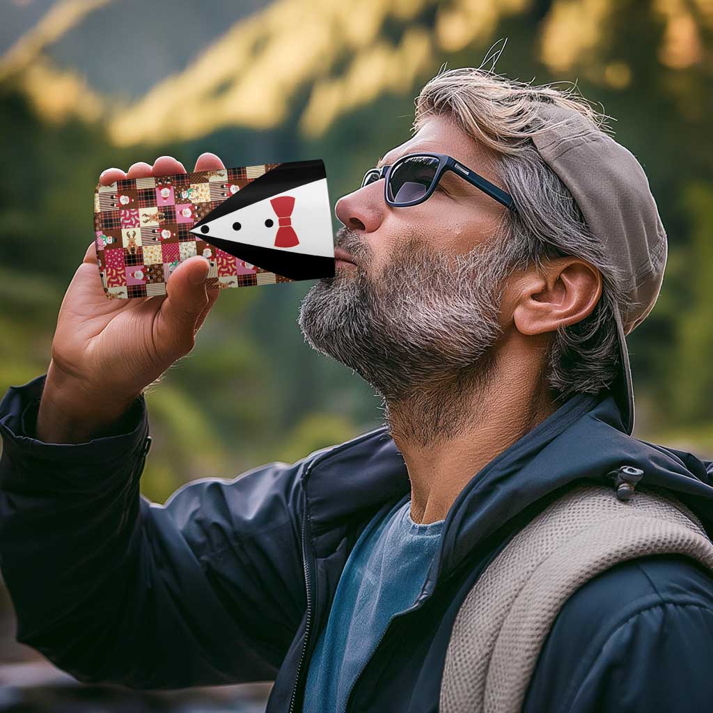 Christmas Patchwork Fake Tuxedo 4 in 1 Can Cooler Tumbler Santa and Reindeer Pink Plaid Style - Wonder Print Shop