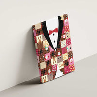 Christmas Patchwork Fake Tuxedo Canvas Wall Art Santa and Reindeer Pink Plaid Style - Wonder Print Shop