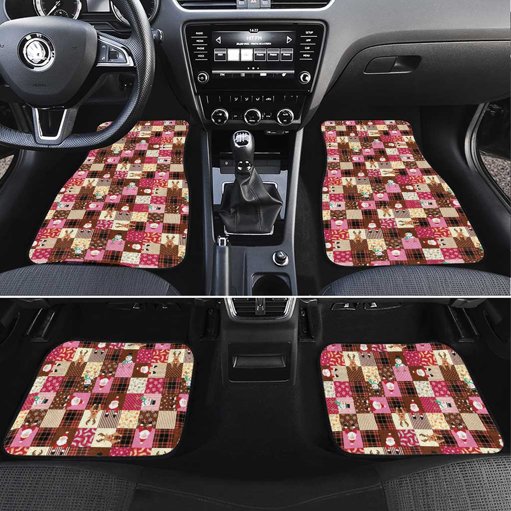Christmas Patchwork Fake Tuxedo Car Mats Santa and Reindeer Pink Plaid Style - Wonder Print Shop