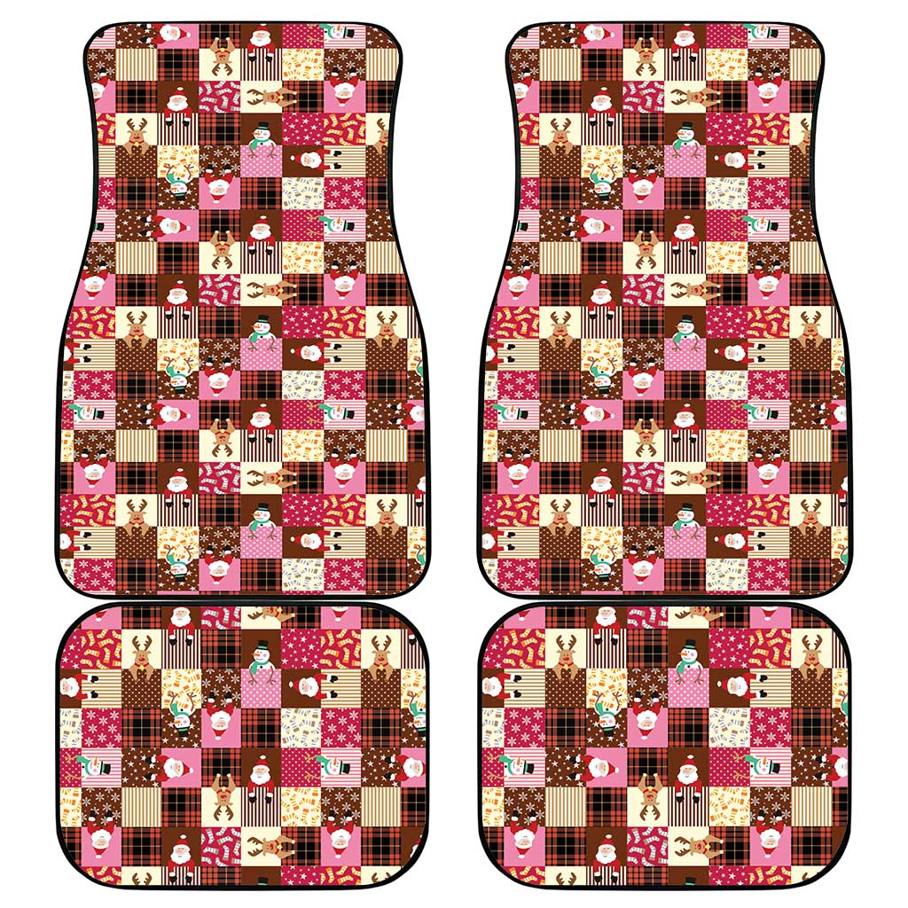 Christmas Patchwork Fake Tuxedo Car Mats Santa and Reindeer Pink Plaid Style - Wonder Print Shop