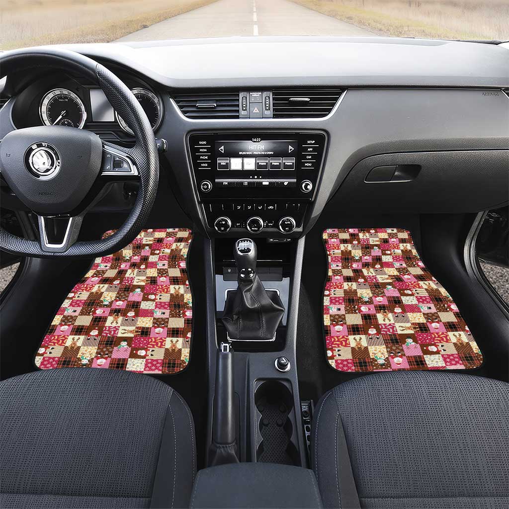 Christmas Patchwork Fake Tuxedo Car Mats Santa and Reindeer Pink Plaid Style - Wonder Print Shop