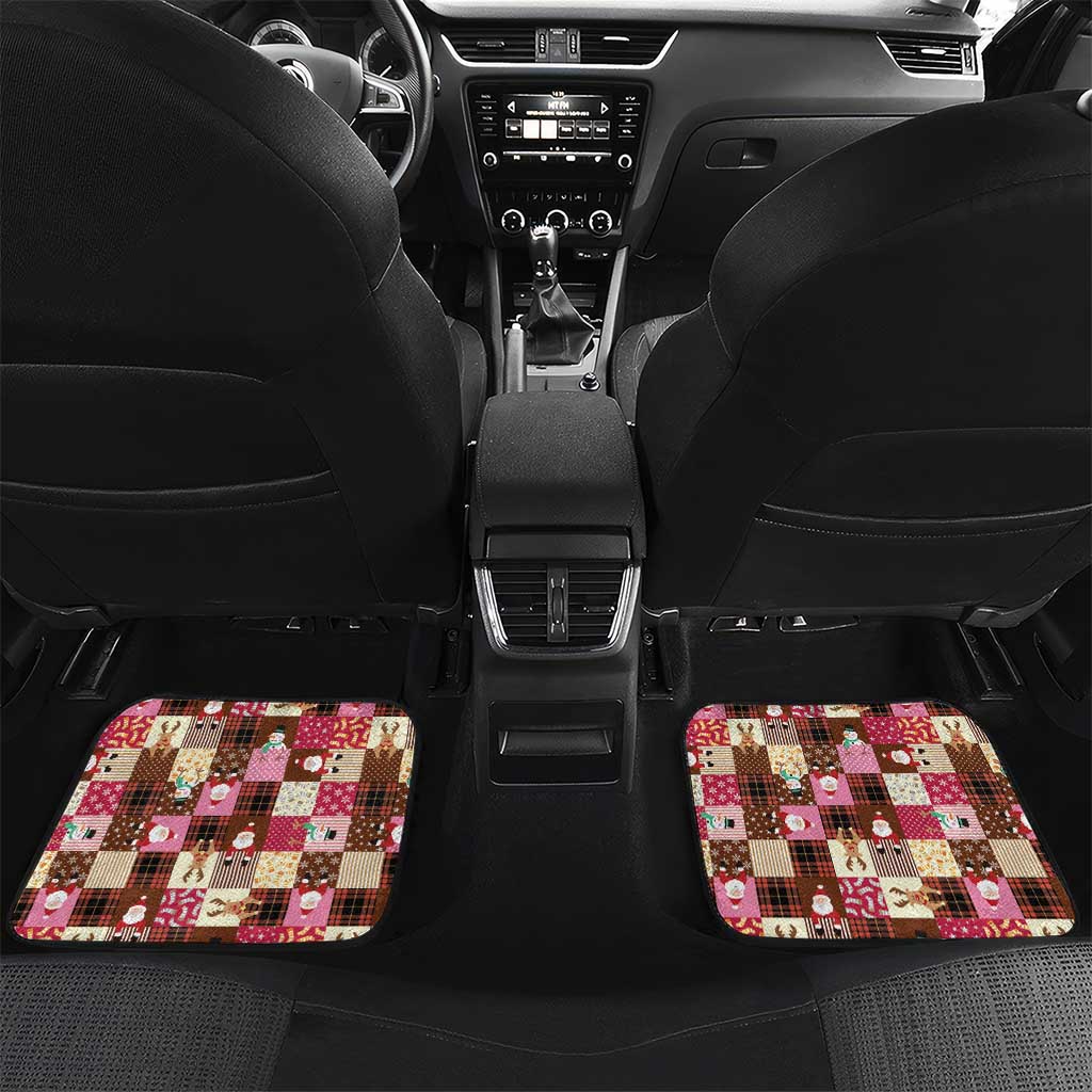 Christmas Patchwork Fake Tuxedo Car Mats Santa and Reindeer Pink Plaid Style - Wonder Print Shop