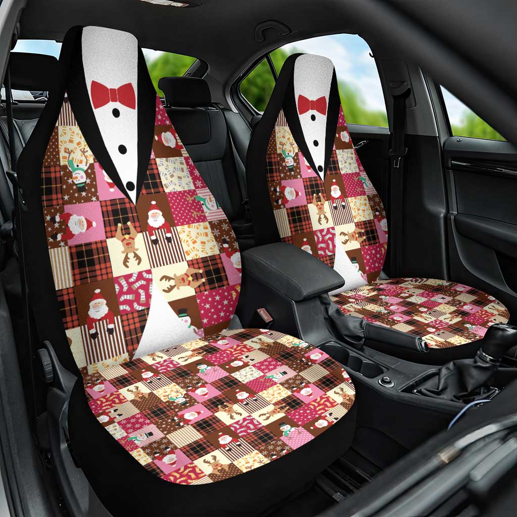 Christmas Patchwork Fake Tuxedo Car Seat Cover Santa and Reindeer Pink Plaid Style - Wonder Print Shop