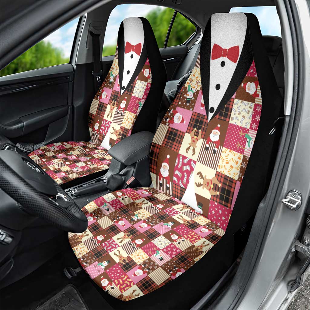 Christmas Patchwork Fake Tuxedo Car Seat Cover Santa and Reindeer Pink Plaid Style - Wonder Print Shop