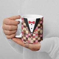 Christmas Patchwork Fake Tuxedo Ceramic Mug Santa and Reindeer Pink Plaid Style - Wonder Print Shop