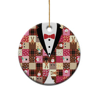 Christmas Patchwork Fake Tuxedo Ceramic Ornament Santa and Reindeer Pink Plaid Style - Wonder Print Shop