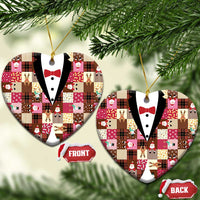 Christmas Patchwork Fake Tuxedo Ceramic Ornament Santa and Reindeer Pink Plaid Style - Wonder Print Shop