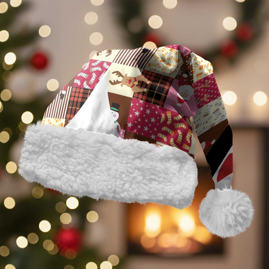 Christmas Patchwork Fake Tuxedo Christmas Santa Hat Santa and Reindeer Pink Plaid Style - Wonder Print Shop