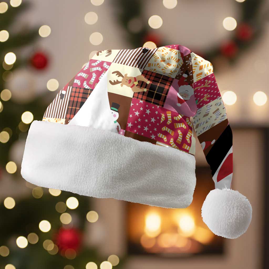 Christmas Patchwork Fake Tuxedo Christmas Santa Hat Santa and Reindeer Pink Plaid Style - Wonder Print Shop