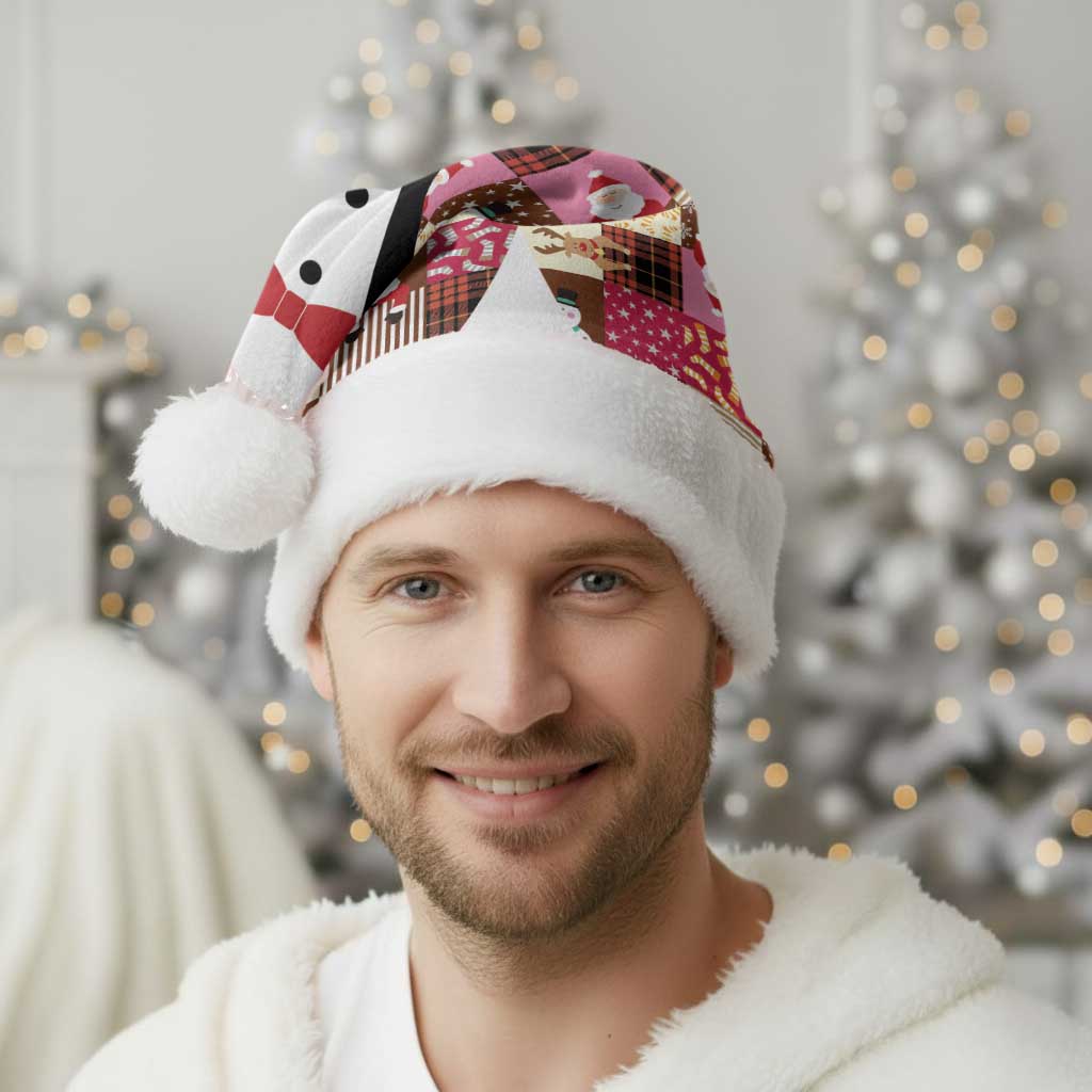 Christmas Patchwork Fake Tuxedo Christmas Santa Hat Santa and Reindeer Pink Plaid Style - Wonder Print Shop