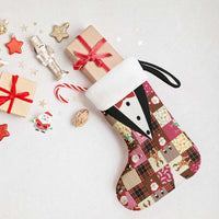 Christmas Patchwork Fake Tuxedo Christmas Stocking Santa and Reindeer Pink Plaid Style - Wonder Print Shop