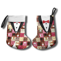 Christmas Patchwork Fake Tuxedo Christmas Stocking Santa and Reindeer Pink Plaid Style - Wonder Print Shop