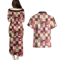 Christmas Patchwork Fake Tuxedo Couples Matching Puletasi and Hawaiian Shirt Santa and Reindeer Pink Plaid Style - Wonder Print Shop