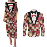 Christmas Patchwork Fake Tuxedo Couples Matching Puletasi and Long Sleeve Button Shirt Santa and Reindeer Pink Plaid Style - Wonder Print Shop