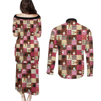 Christmas Patchwork Fake Tuxedo Couples Matching Puletasi and Long Sleeve Button Shirt Santa and Reindeer Pink Plaid Style - Wonder Print Shop