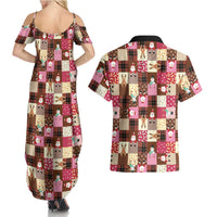 Christmas Patchwork Fake Tuxedo Couples Matching Summer Maxi Dress and Hawaiian Shirt Santa and Reindeer Pink Plaid Style - Wonder Print Shop