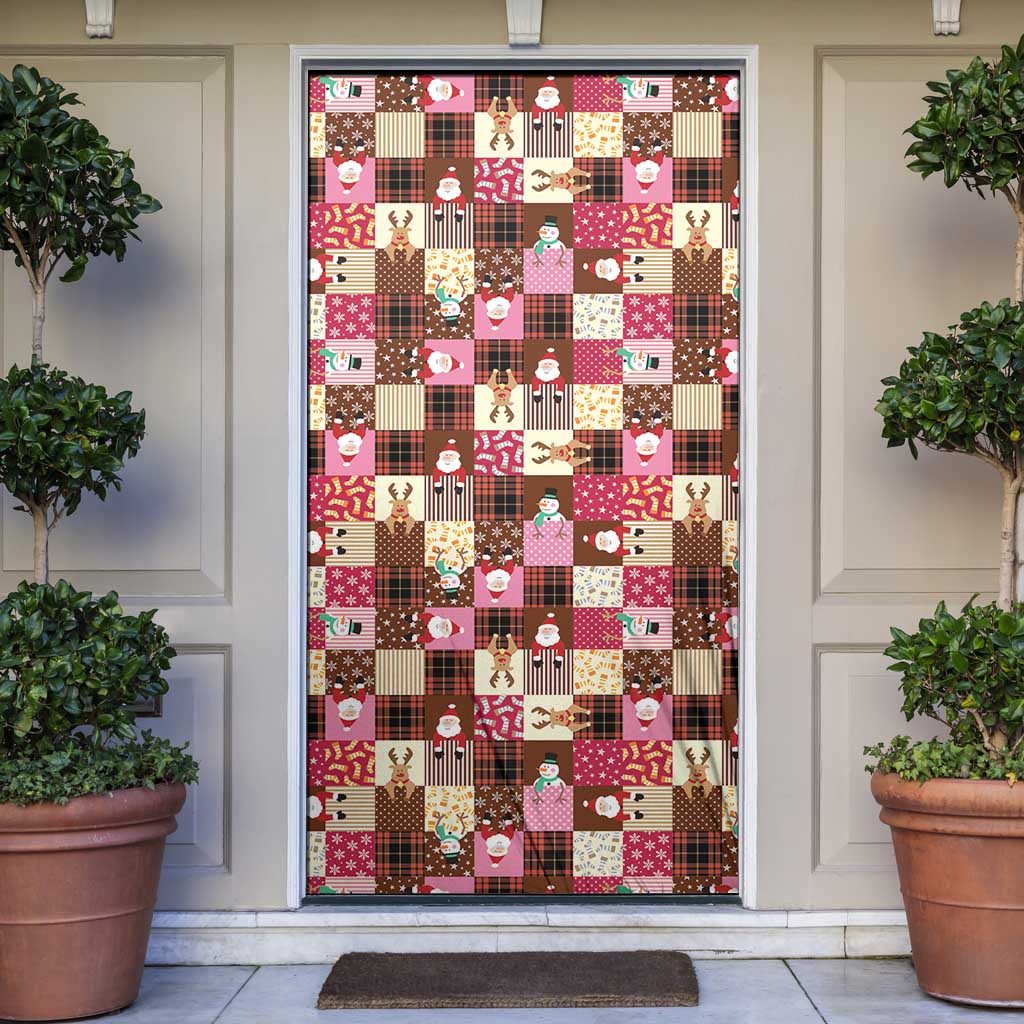 Christmas Patchwork Fake Tuxedo Door Cover Santa and Reindeer Pink Plaid Style - Wonder Print Shop