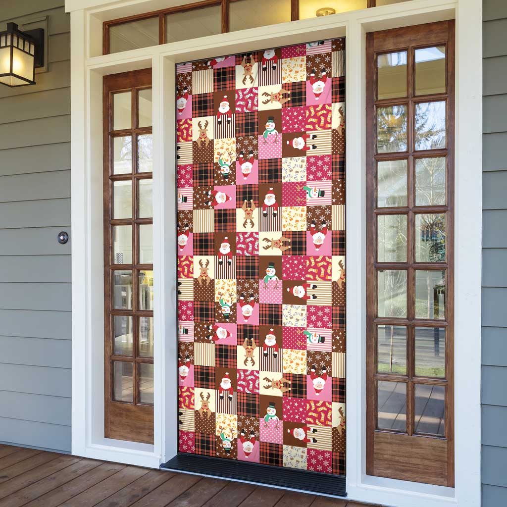Christmas Patchwork Fake Tuxedo Door Cover Santa and Reindeer Pink Plaid Style - Wonder Print Shop