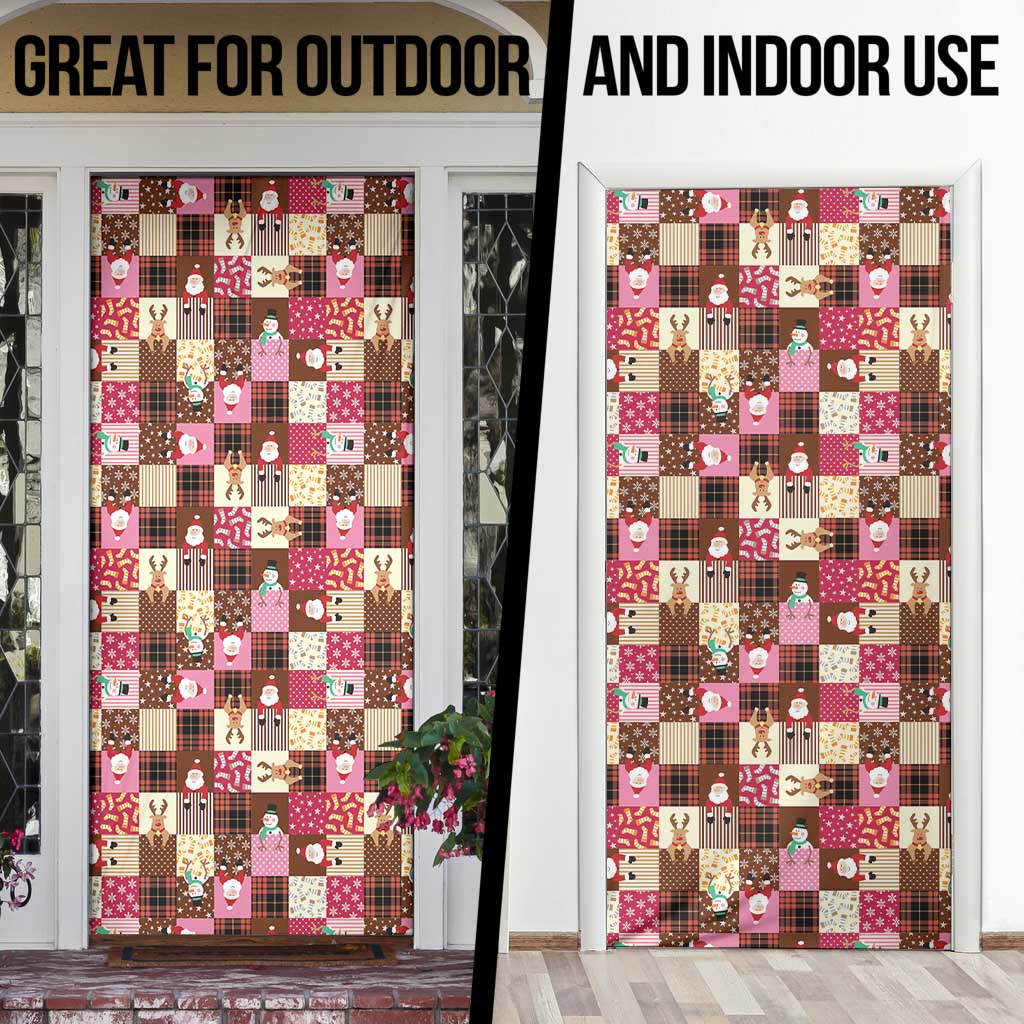 Christmas Patchwork Fake Tuxedo Door Cover Santa and Reindeer Pink Plaid Style - Wonder Print Shop