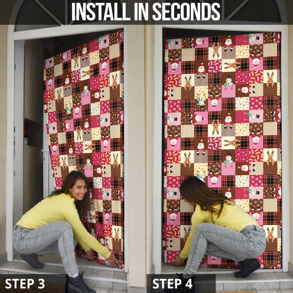 Christmas Patchwork Fake Tuxedo Door Cover Santa and Reindeer Pink Plaid Style - Wonder Print Shop