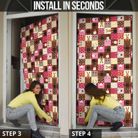 Christmas Patchwork Fake Tuxedo Door Cover Santa and Reindeer Pink Plaid Style - Wonder Print Shop